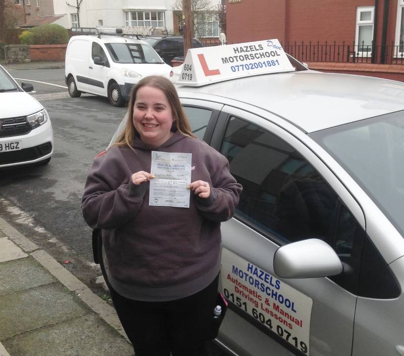 sophie-murrell-holmes Sophie Murrell-Holmes after passing her driving test at Wallasey